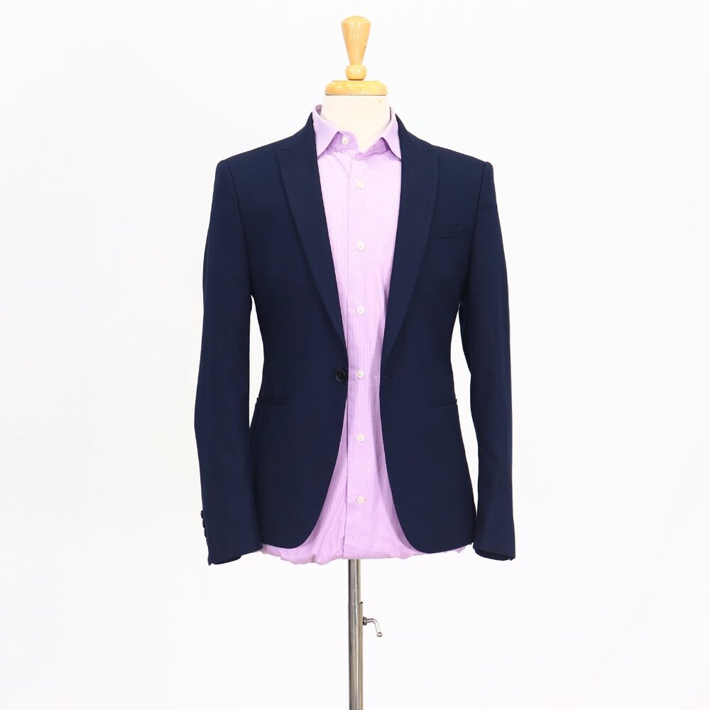 Zara 36R Navy Blazer Sport Coat Jacket 1-Button Solid T419